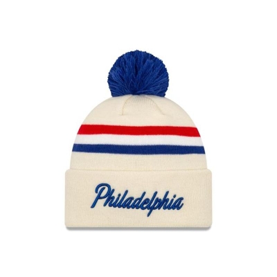 Brown Philadelphia 76ers Hat - New Era NBA 2019 NBA Authentics City Series Pom Knit Beanie USA4109736